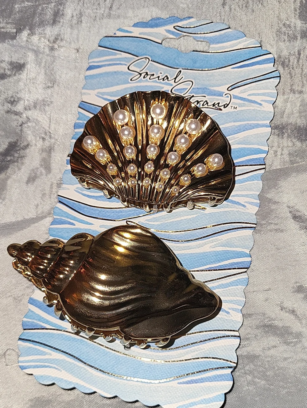 Gold Seashell Hair Clip Set with Pearls Shell Li